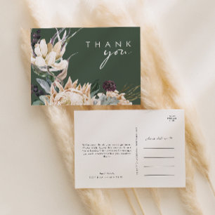 Weiße Floral Dunkelgrüne Hochzeits-Dankeschön-Ka Postkarte