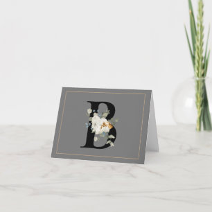 Weiße Floral Gold Akzente Monogramm B Notizkarte