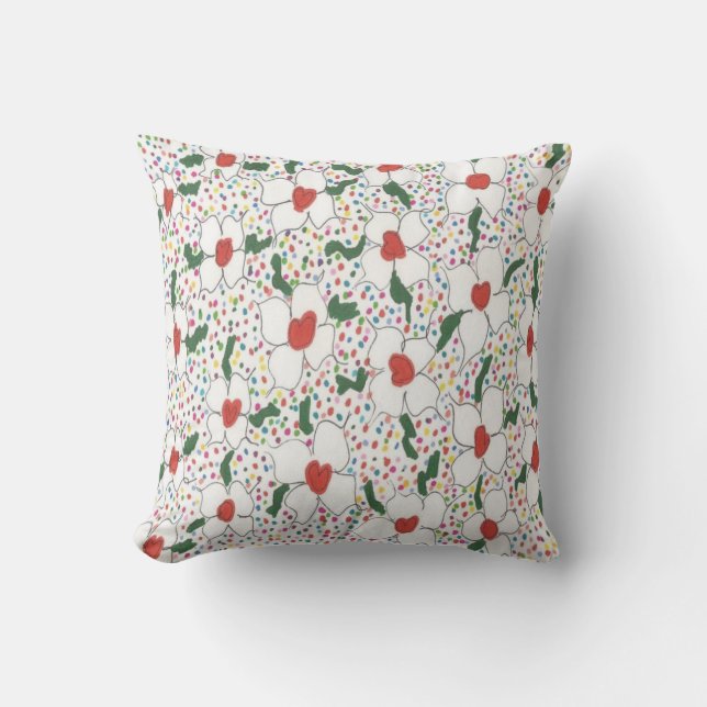 Weiße Floral Polka Dot Muster Pillow Kissen (Vorderseite)