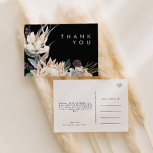 Weiße Floral Schwarze Hochzeit Danke Postkarte