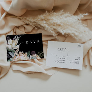 Weiße Floral Schwarze Hochzeits-RSVP-Postkarte Postkarte