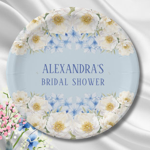 Weiße Florale Blaue Hortensien-Garten-Brautparty Pappteller