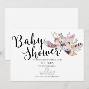 Weiße florale Boho-Chic-Einladungen zur Babyparty Einladung
