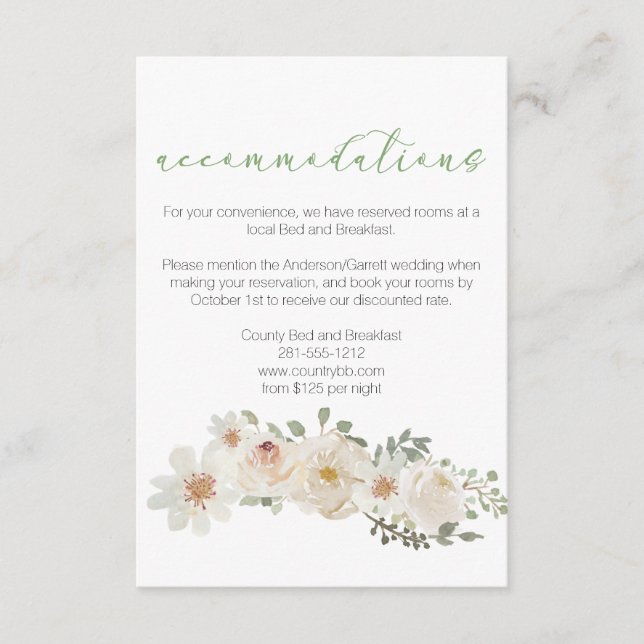 Weiße florale Elegante Hochzeitskarte Begleitkarte (Vorderseite)