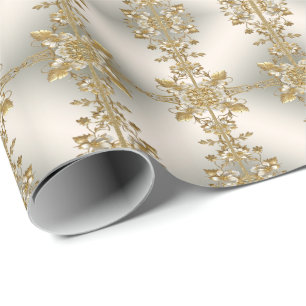 Weiße Florale Gold Verzierte Geschenkpapier