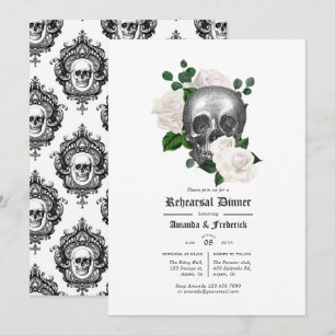 Weiße florale gotische Hochzeitsprobe Dinner Einladung