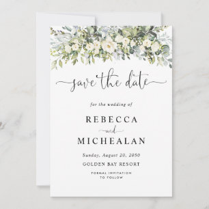 Weiße Florale Hochzeit Save The Date Einladung