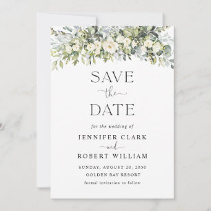 Weiße Florale Hochzeit - Termin vormerken Save The Date