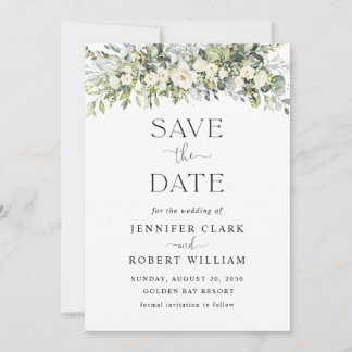 Weiße Florale Hochzeit - Termin vormerken Save The Date