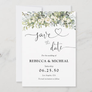 Weiße Florale Hochzeit - Termin vormerken Save The Date