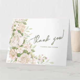 Weiße Florale Hochzeits-Dankeschön , Grünzeug Hoch Dankeskarte