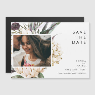 Weiße florale horizontale Save-the-Date-Karte Magneteinladung