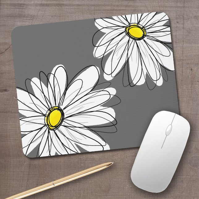 Weiße, florale Muster in gelbem Grau Mousepad (Von Creator hochgeladen)