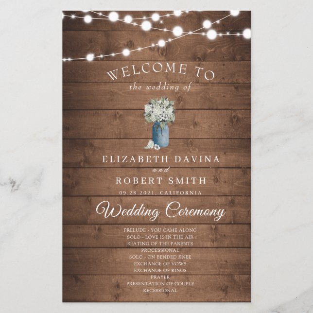 Weiße, florale, rustikale, elegante Lichter Holz H (Vorderseite)