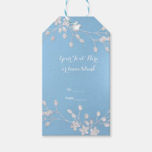 Weiße florale Zweig Blaue Hochzeitsdusche Chic Fav Geschenkanhänger