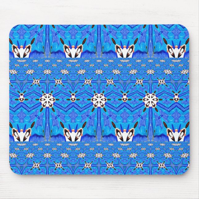 weiße Formen auf blauem Raster Mousepad (Vorne)