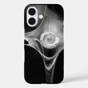 WEISSE FRAKTAL ROSE IN SCHWARZ iPhone 16 HÜLLE