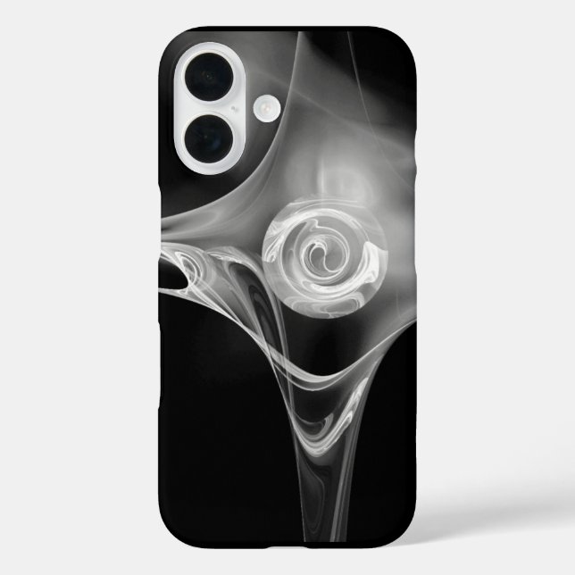 WEISSE FRAKTAL ROSE IN SCHWARZ iPhone 16 HÜLLE (Rückseite)