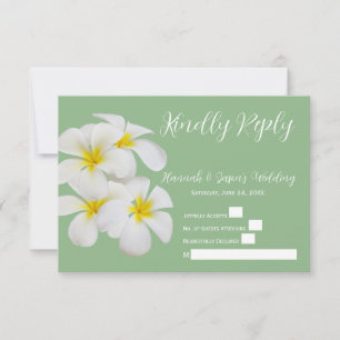 Weiße Frangipani-Blume, auf Sage, HochzeitsrSVP Dankeskarte