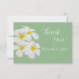 Weiße Frangipani-Blume, auf Sendung, Hochzeit Dankeskarte