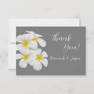 Weiße Frangipani-Blume, mittelgrau, Hochzeit Dankeskarte