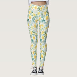 Weiße Frangipani-Blume Multiprint-Leggings Leggings
