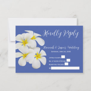 Weiße Frangipani-Blüten auf Blau, Hochzeits-RSVP Dankeskarte