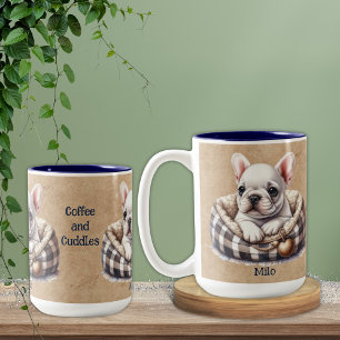 Weiße Franken im Karierten Hundebett Zweifarbige Tasse