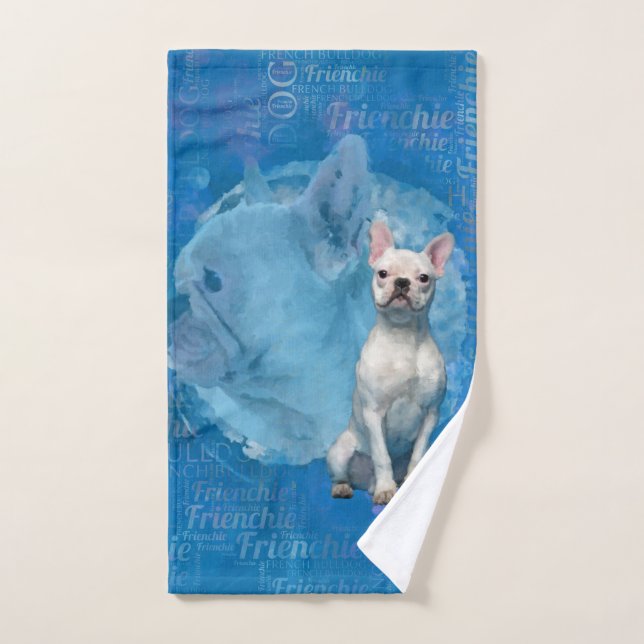 Weiße französische Bulldogge - Frenchie Hund Badhandtuch Set (Handtuch)