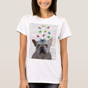 Weiße französische Bulldogge und Schmetterlinge T-Shirt