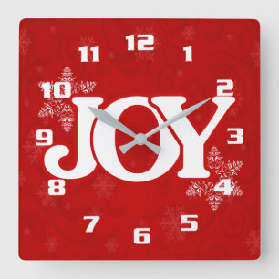 Weiße FREUDE auf Elegantem Roten Weihnachten Quadratische Wanduhr