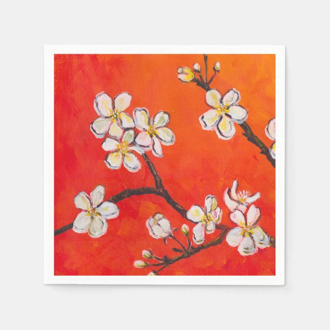 Weiße Fruchtblüten Orangefarbener Duft des Frühlin Serviette (Vorderseite)