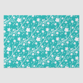 Weiße Frühlingsblüten Blume Muster auf Aquamarinen Seidenpapier