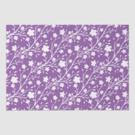 Weiße Frühlingsblüten Blume Muster auf Lila Seidenpapier