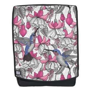 Weiße Fuchsie und Kolibris Rucksack