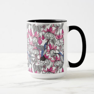 Weiße Fuchsie und Kolibris Tasse