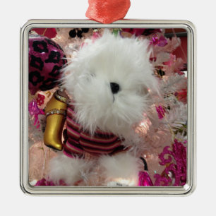 WEISSE FUFFY PUPPY CHRISTMAS ORNANAS ORNAMENT AUS METALL