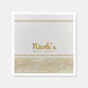 Weiße & funkelnde Gold Glam Chic elegante Party Serviette