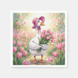 Weiße Gans mit rosa Tulpen Serviette