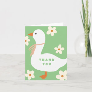 Weiße Gans und Gänseblümchen Danke Grün Einladung