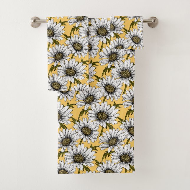 Weiße Gänse, wilde Blume auf Gelb Badhandtuch Set (Insitu)