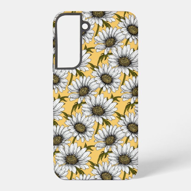 Weiße Gänse, wilde Blume auf Gelb Samsung Galaxy Hülle (Rückseite)