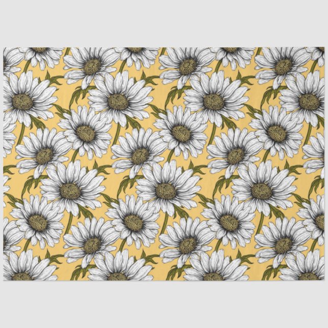 Weiße Gänse, wilde Blume auf Gelb Seidenpapier (Vorderseite)