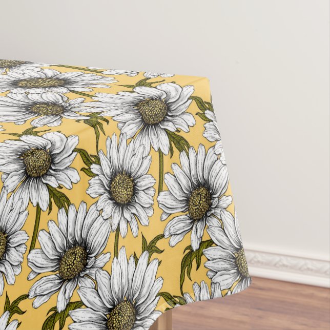 Weiße Gänse, wilde Blume auf Gelb Tischdecke (Beispiel)