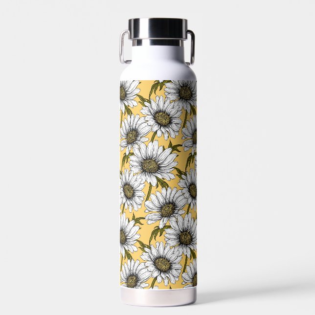 Weiße Gänse, wilde Blume auf Gelb Trinkflasche (Vorne)