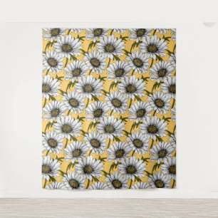 Weiße Gänse, wilde Blume auf Gelb Wandteppich
