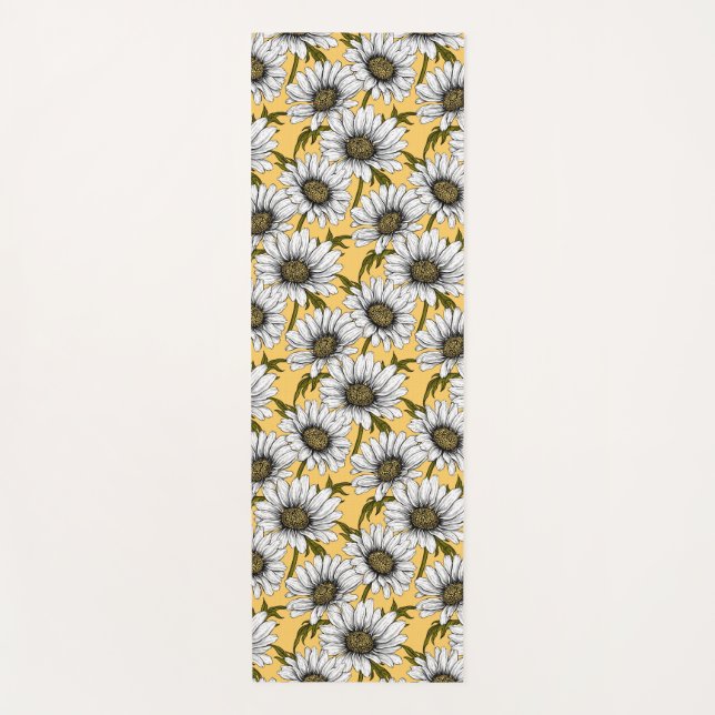 Weiße Gänse, wilde Blume auf Gelb Yogamatte (Vorderseite)