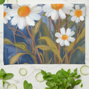 Weiße Gänseblümchen Aquarell Blumen Gemalt Geschirrtuch
