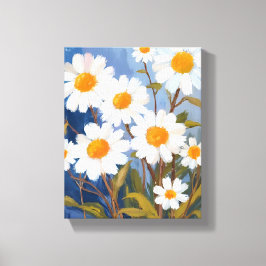 Weiße Gänseblümchen Aquarell Blumen Gemalt Leinwanddruck