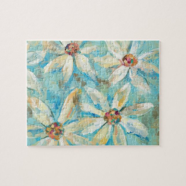 Weiße Gänseblümchen auf Blau (Horizontal)